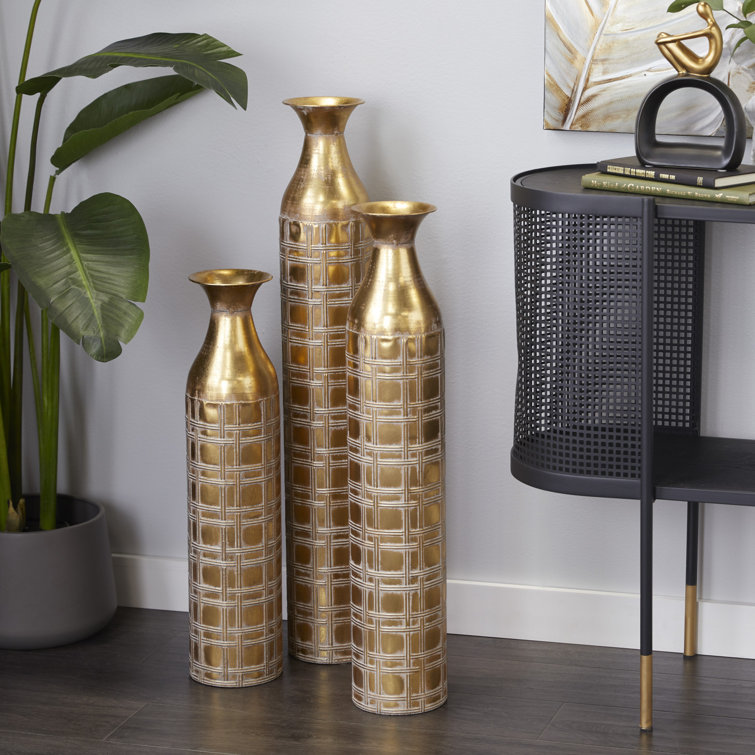 Willa Arlo Interiors 3 Piece Elvis Gold Metal Floor Vase Set Wayfair